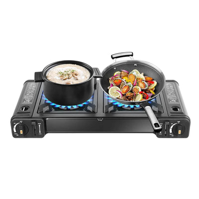 Black Portable 2-Burner Camping Stove